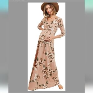 Hello MIZ Floral Maxi Dress in Beige